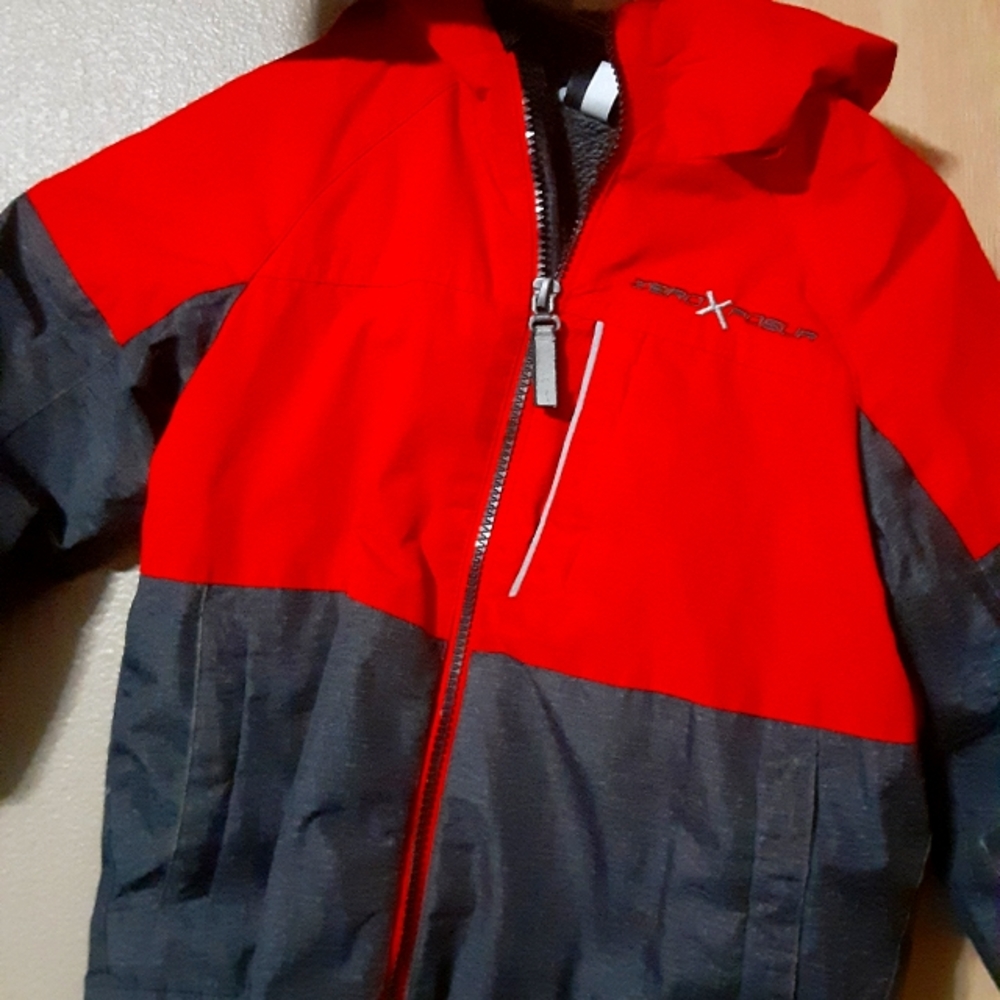 Jacket with hood. Red and black